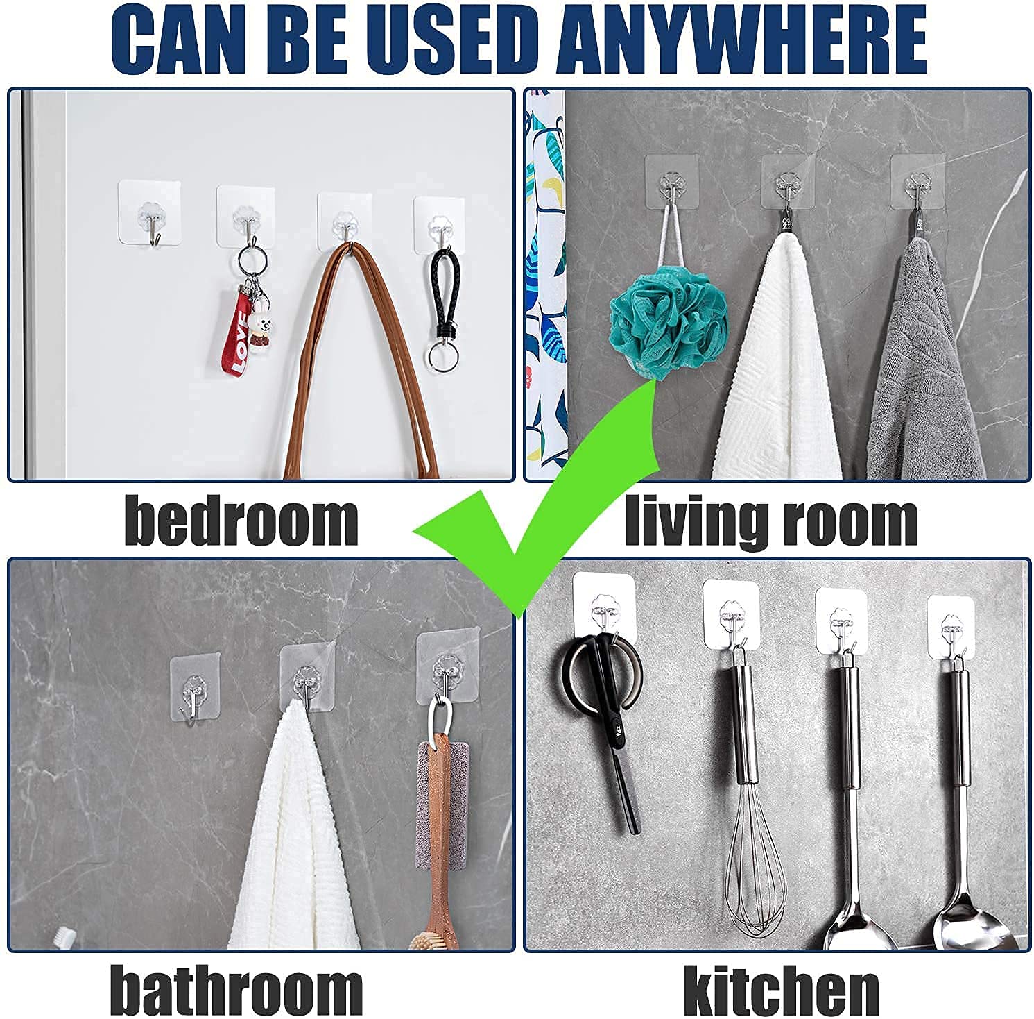 Kmils Multipurpose Self-Adhesive Heavy Duty Hook for Wall, Bathroom, Kitchen | Wall Clips Hook Adhesive Strong, Wall Hanger Hook Sticker Pack of (6) 3