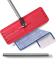 Vista 13 de JOYMOOP Trapeadores planos, trapeador de microfibra para limpieza de pisos y limpiador de paredes, mango de trapeador de 50" con cabezal plano