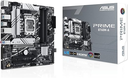 ASUS Prime B760M-A Intel LGA 1700 mATX Motherboard with PCIe 4.0, DDR5, Two M.2 Slots, Realtek 2.5Gb Ethernet, DisplayPort, HDMI, SATA 6Gbps, Rear…