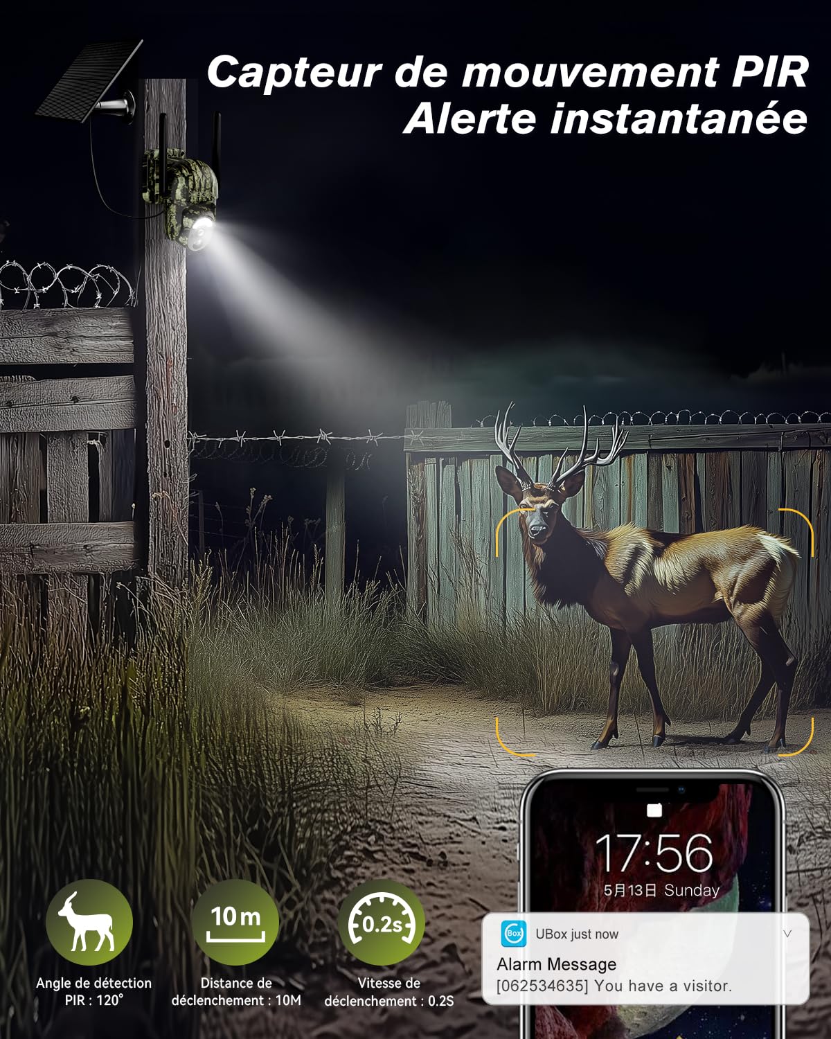 Xega 4G LTE Camera de Chasse avec Carte SIM Solaire Extérieure sans Fil | 2K PTZ Caméra Surveillance PIR Détection, Vision Nocturne Couleur, Etanche IP65, Audio Bidirectionnel, pour animaux sauvages