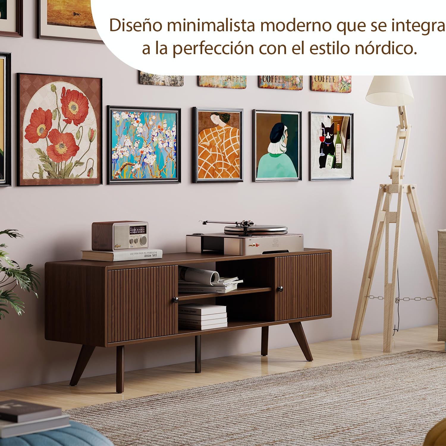 Manora Mueble de TV con Enchufe, Mesa de TV para hasta 65 Pulgadas, Mueble TV Salon con 2 Puertas y Estantes Abiertos, Mueble Television para Salon Dormitorio, 140 x 35 x 50cm, Marrón