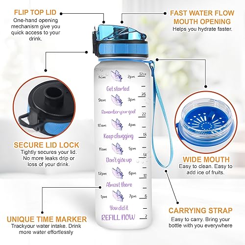 Vista 18 de Hyturtle Botella de agua motivacional personalizada con texto en inglés "Just A Girl Who Loves Butterflies", botella de agua motivacional