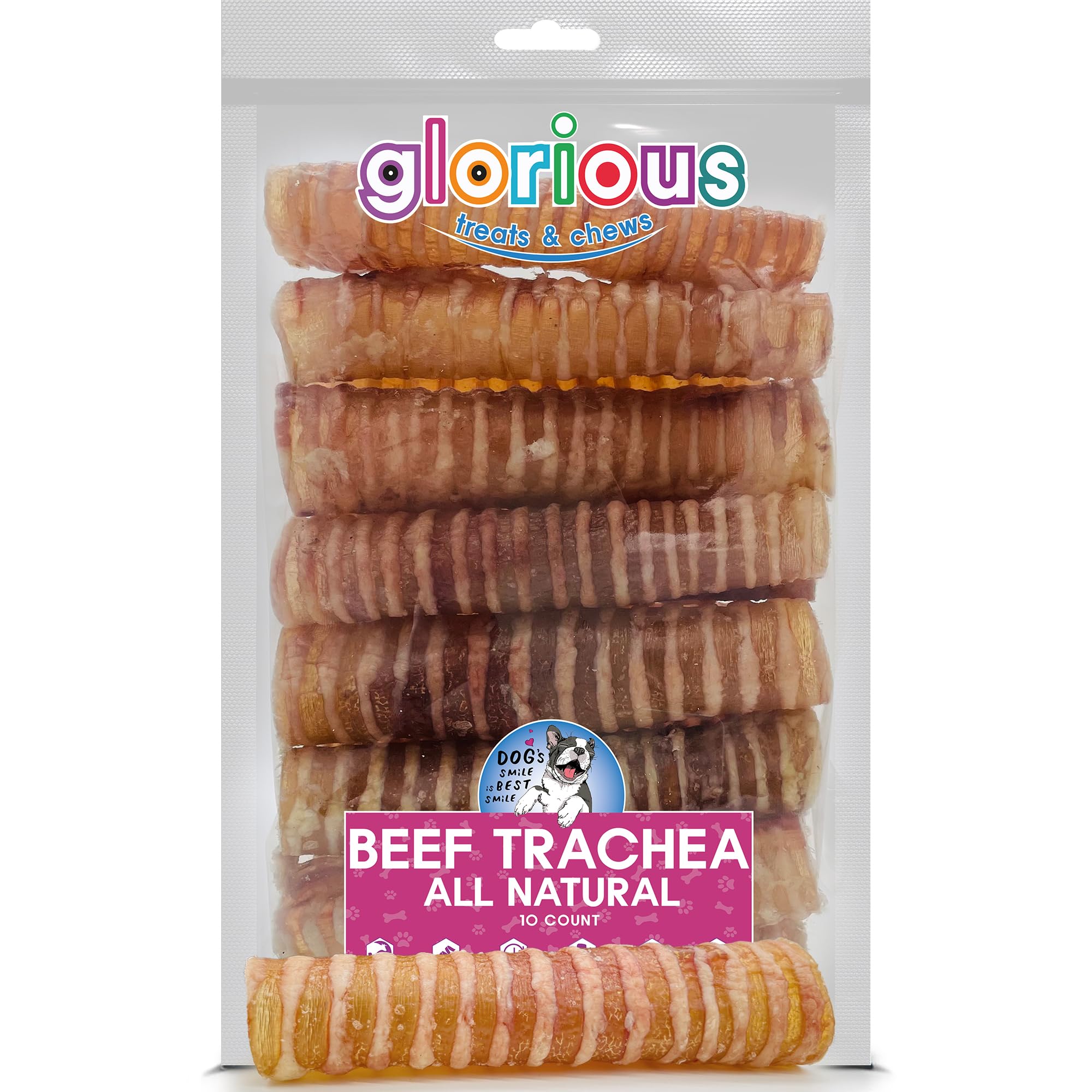 100% Natural Beef Trachea Dog Chews | Long Lasting, Air-Dried, Single Ingredient Treats for All Breeds (10 Count, 15 cm)