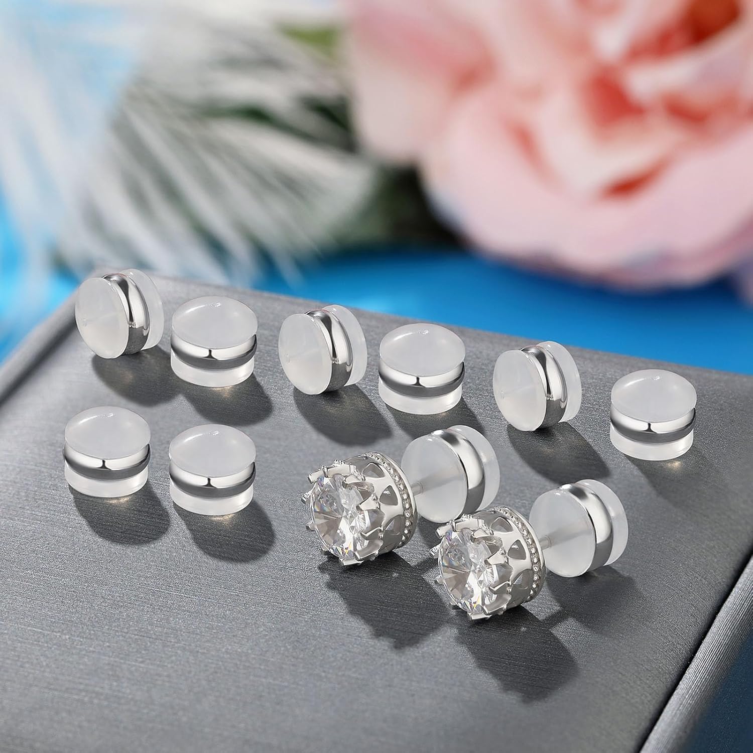 Silicone Earring Backs, 18K Gold Plated, Secure Locking for Heavy Earrings, Hypoallergenic Clear White - Image 2