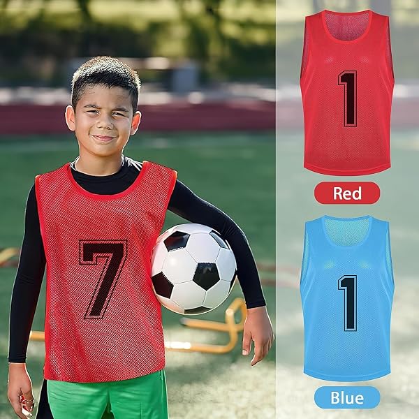 Set di 24 casuali da allenamento in rete di nylon – Gilet numerati reversibili per adulti, abbigliamento sportivo per pallacanestro, calcio, allenamento di squadra - 4
