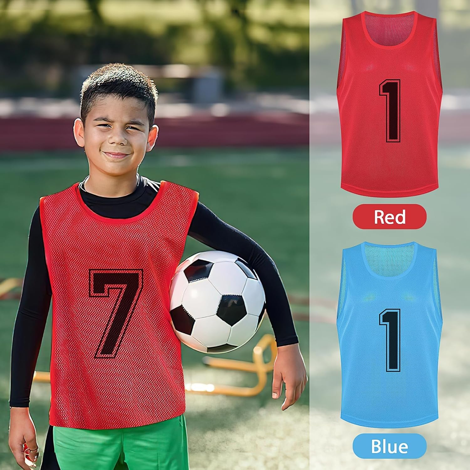 Lot de 24 chasubles d'entraînement en maille nylon – Gilets numérotés réversibles pour adultes – Vêtements de sport pour basket-ball, football, soccer, entraînement d'équipe