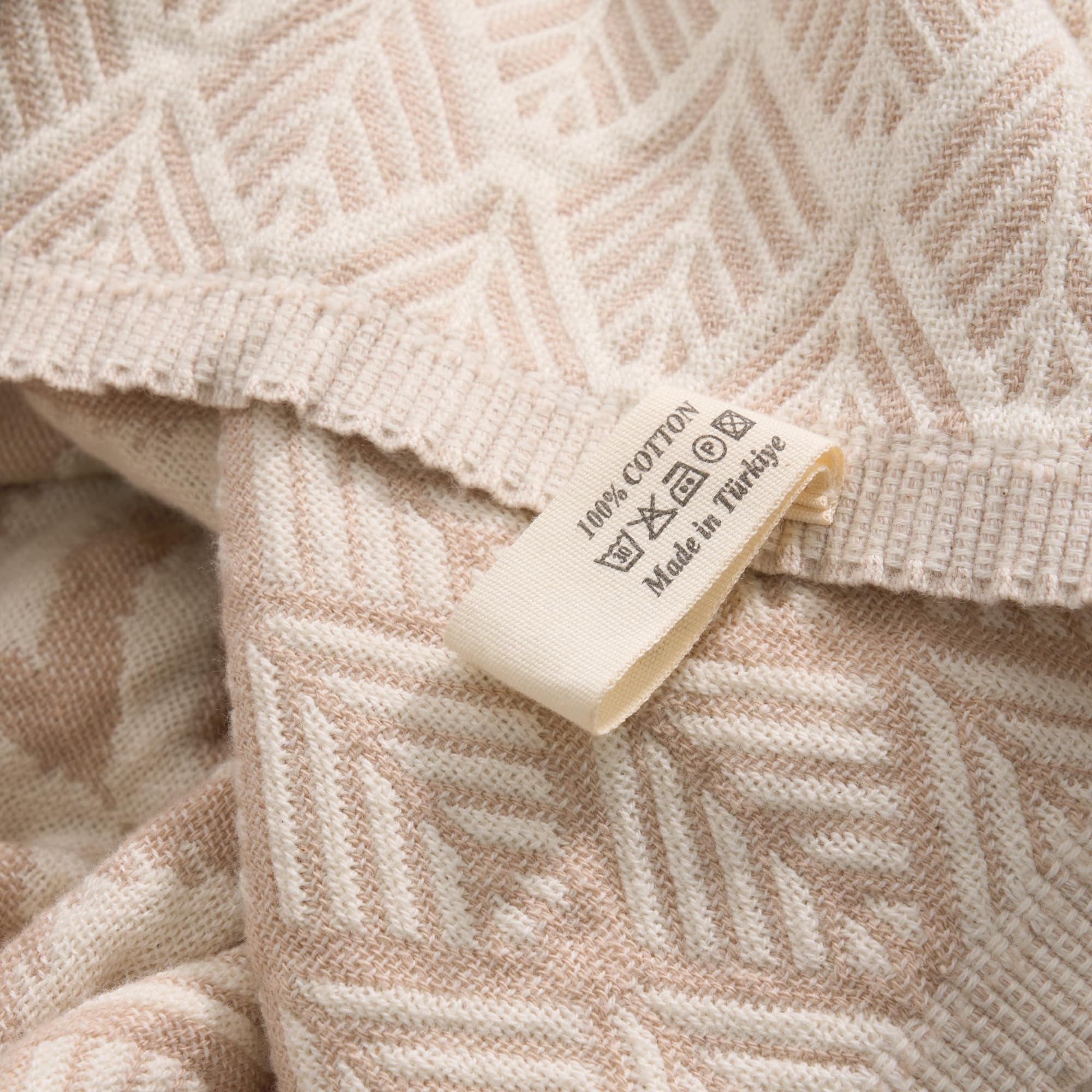 FLEXISPOT Premium Turkish Cotton Throw Blanket 130x170 cm, Soft Jacquard Weave Sofa Blanket, Pre-Washed & Skin-Friendly, Lightweight Bedspread for Couch, Travel, Camping & Home Decor Braun