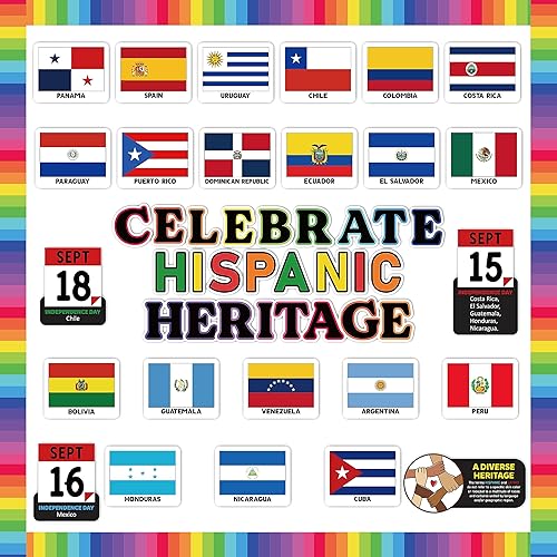 Decoración del mes de la herencia hispana, 79 piezas del Mes de la Herencia Hispana, recortes de papel español latinoamericano, juego de decoración