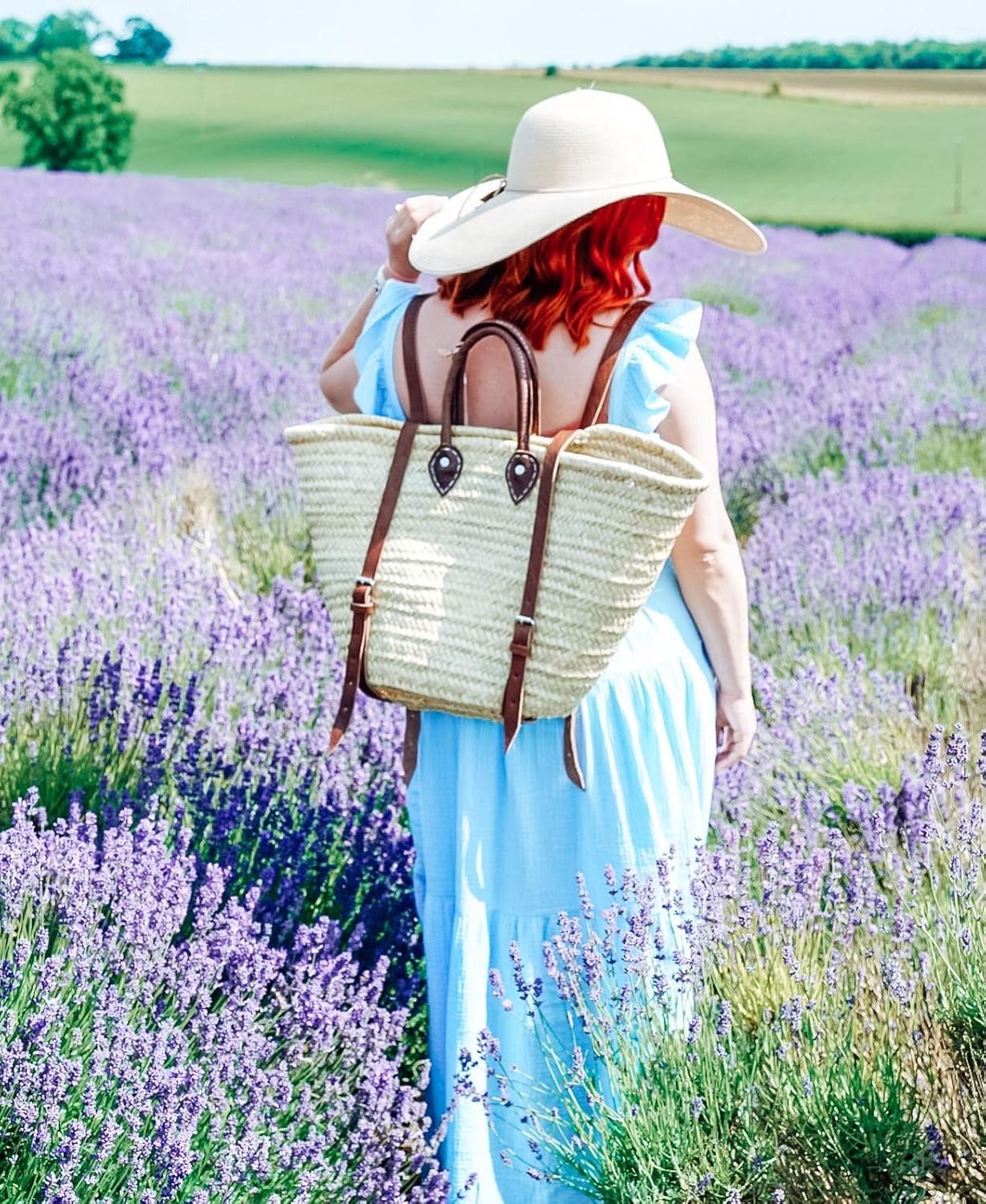 French Basket Backpack with Leather Strap, Straw Backpack, Beach Bag, Hipster Style, Handmade Summer Tote