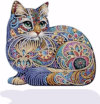 Yanfairy Tabletop Diamond Art Kits for Adults - Cat Diamond Painting Figurines Ornaments, DIY 5D Diamond Art Statues Diamond Dots Sculpture Special Shaped Paintings with Diamonds Gem Art and Crafts