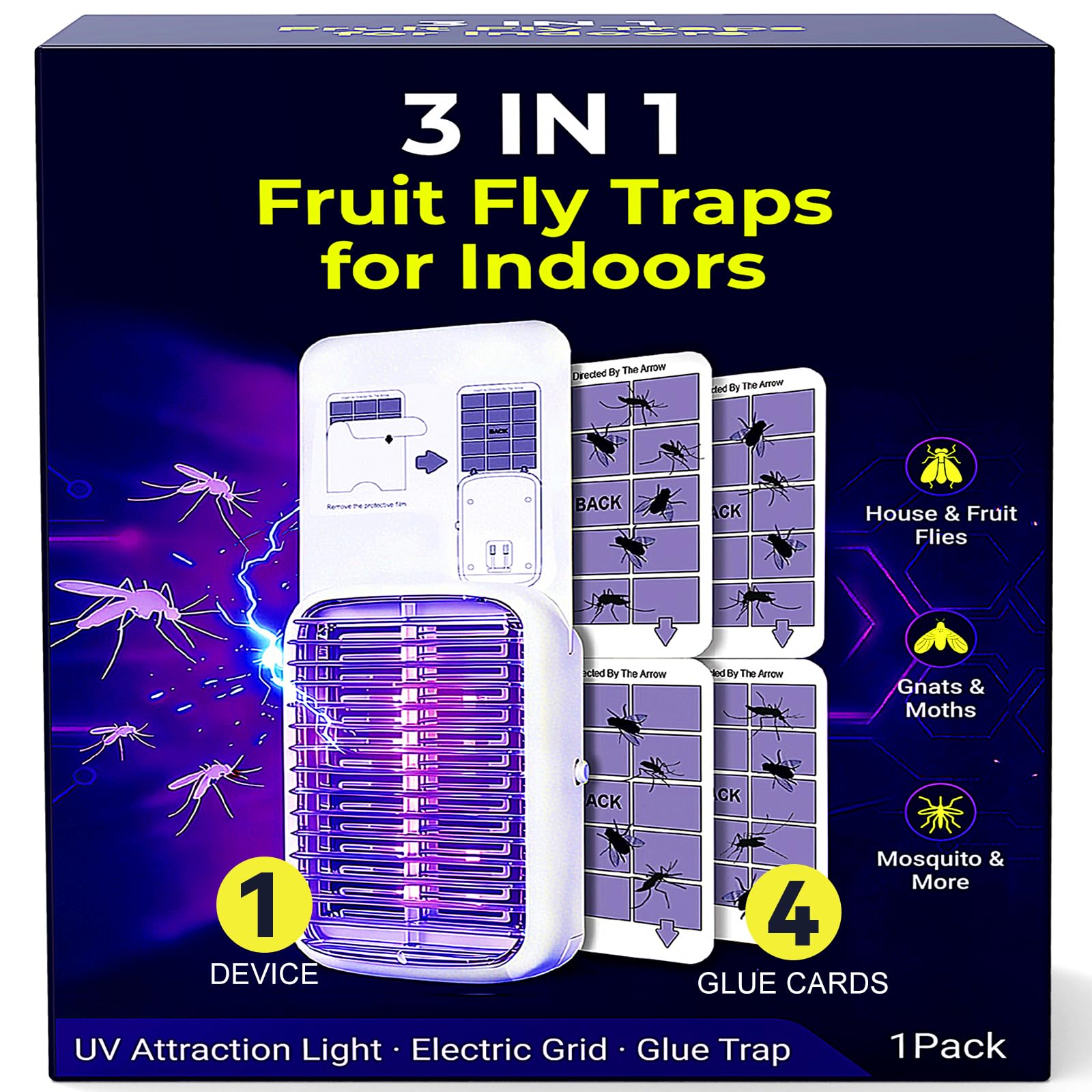 Piège à mouches à fruits intérieur moucherons et insectes volants avec grille électrique puissante