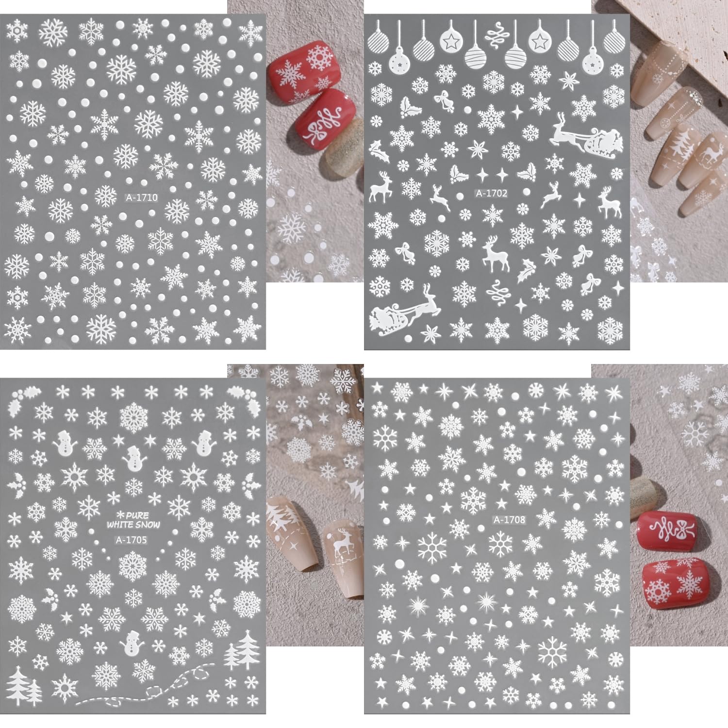 12 fogli adesivi per nail art 3D per unghie di Natale autoadesivi fiocchi di neve, decorazione per donne e ragazze