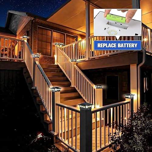 Miniatura 4 de VOLISUN - Faroles solares para postes de cubierta al aire libre paquete de 2, color negro, para valla de muelle, impermeables, 2 modos de color,