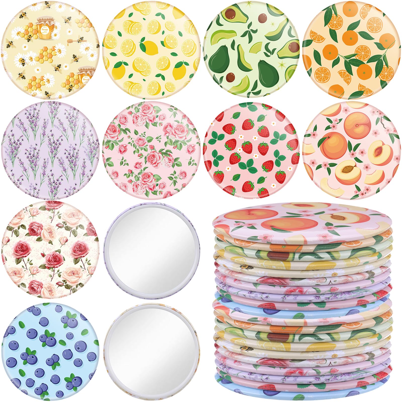 20 Pcs Fruit Compact Mirrors Bulk for Women 2.75 in Round Makeup Mirror Party Favors Gifts for Women Friend Mother Birthday Bridal Shower Tea Party Decor