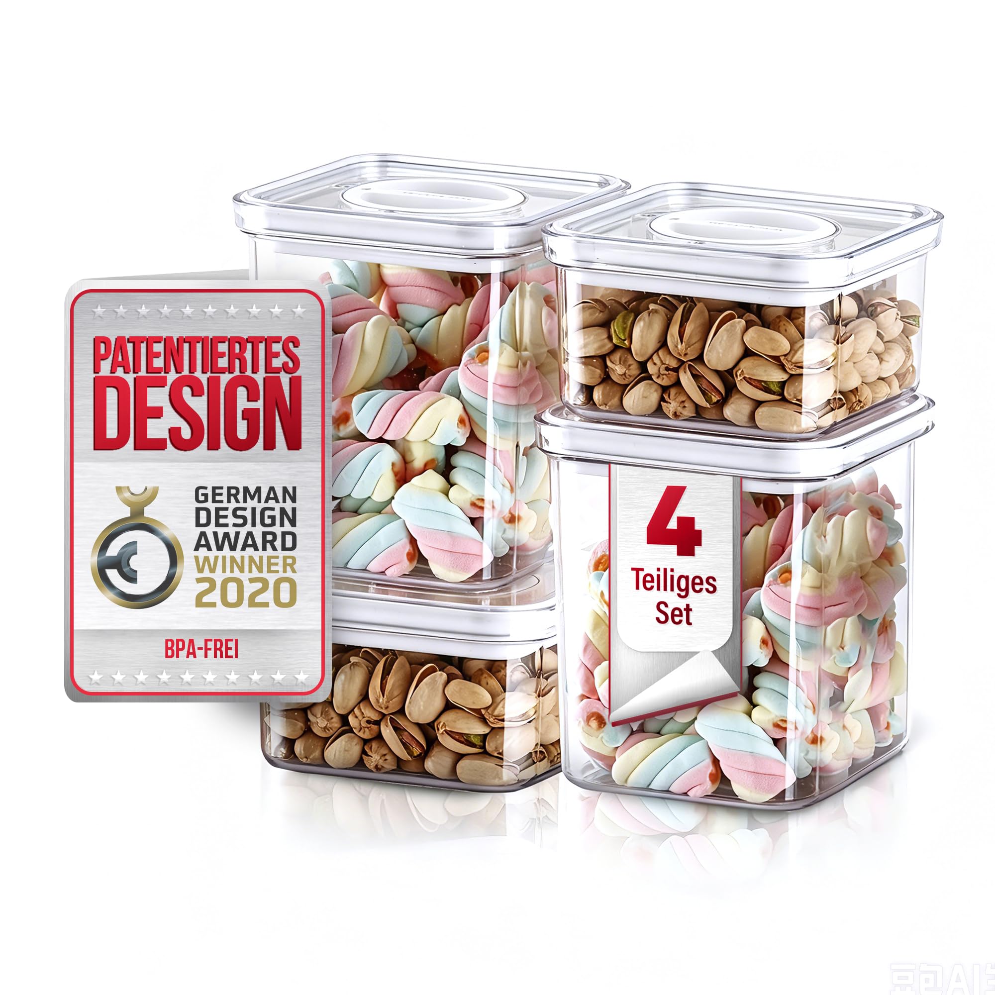 Neoflam® Storage Jars with Lid Airtight & One-Handed Twist Cap, Set of 4 Storage Containers BPA-Free, Food Storage Containers for Food Storage, Transparent Lid, 2 x 0.55 L, 2 x 1.35 L