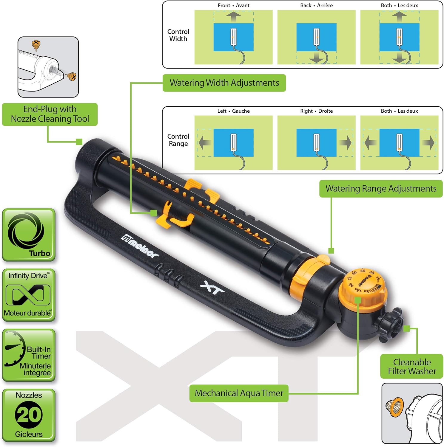 Melnor 65021-AMZ XT Turbo Oscillator with 2-Way Adjustment and Timer with QuickConnect Product Adapter Set, Amazon Bundle