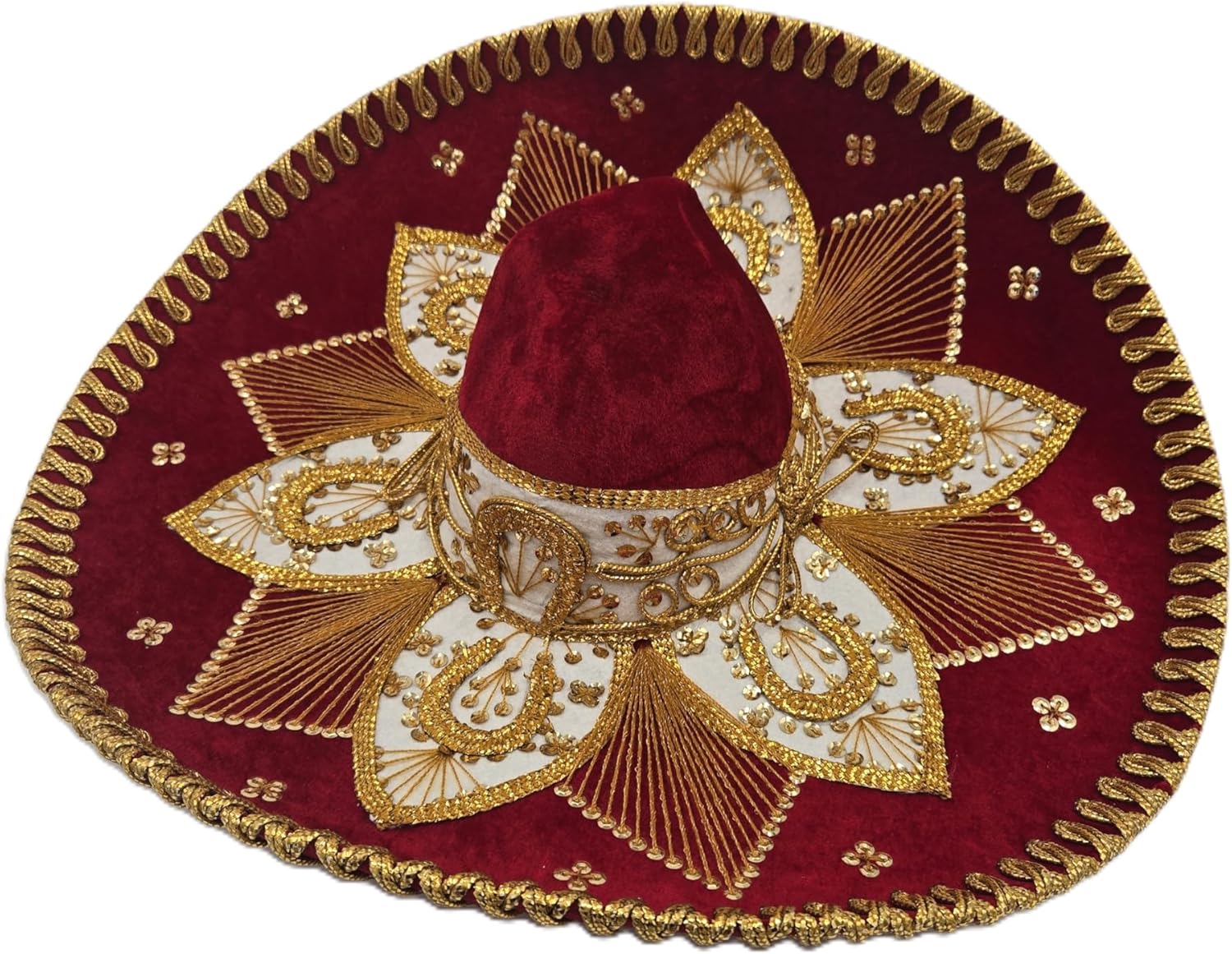 Generic Mexican Fiesta Sombrero Hat, Red & Gold Charro Style, Large