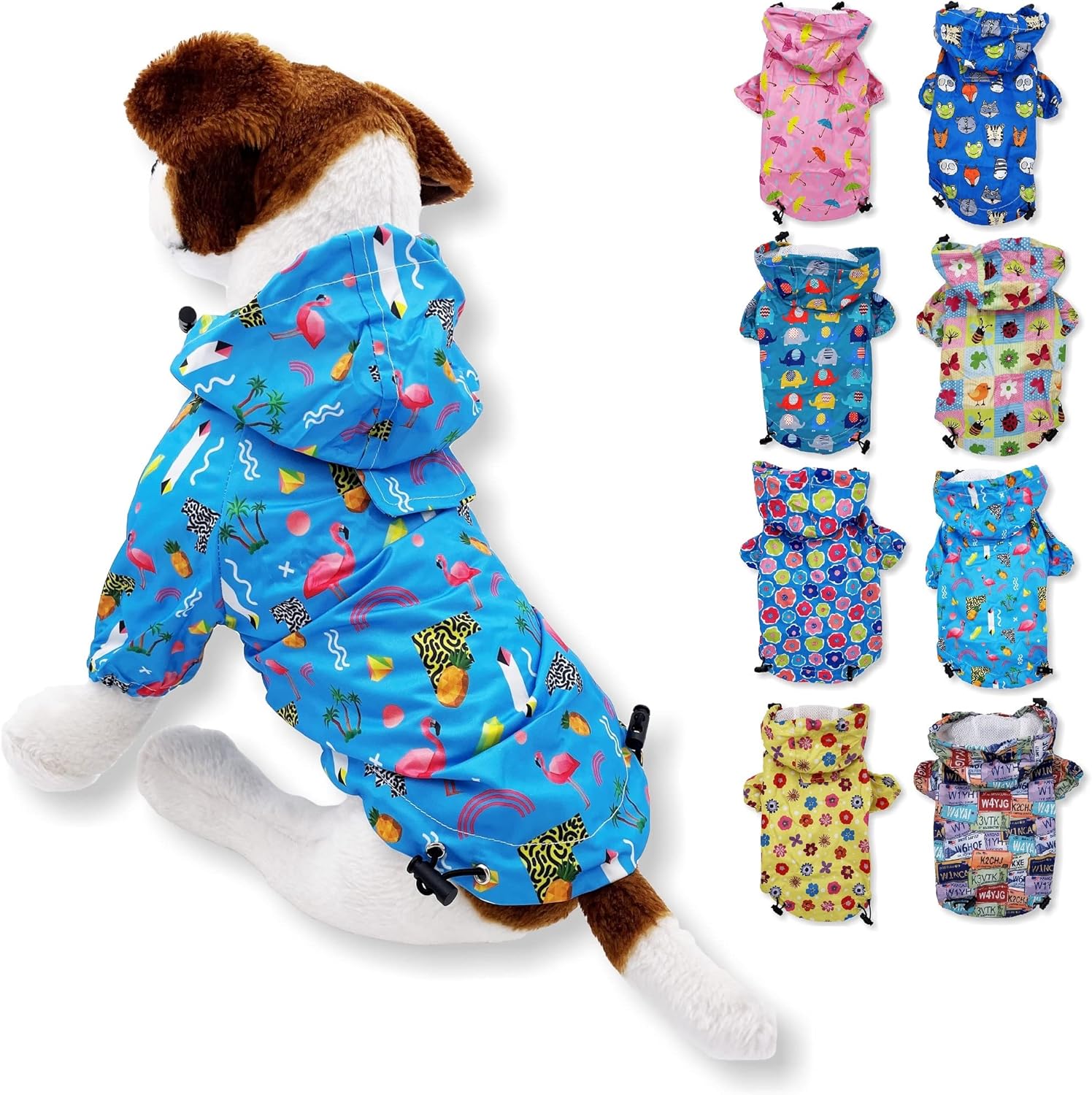 Dog Raincoat Hooded Leash Hole Waterproof Rain Coat Jacket