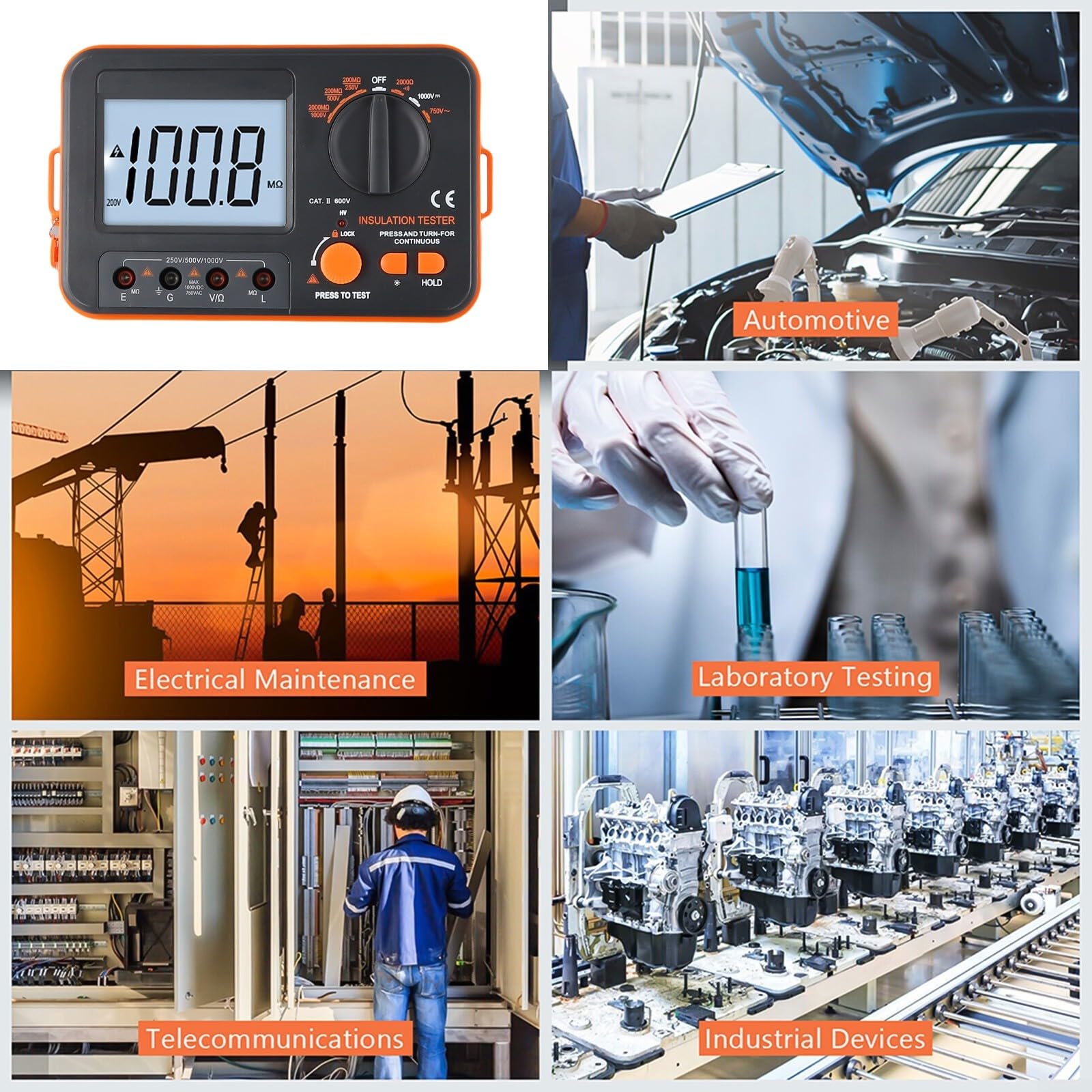 Tester digitale di isolamento 250V 500V 1000V DC Megohmmetro con display LCD Spegnimento automatico per test di cavi elettrici
