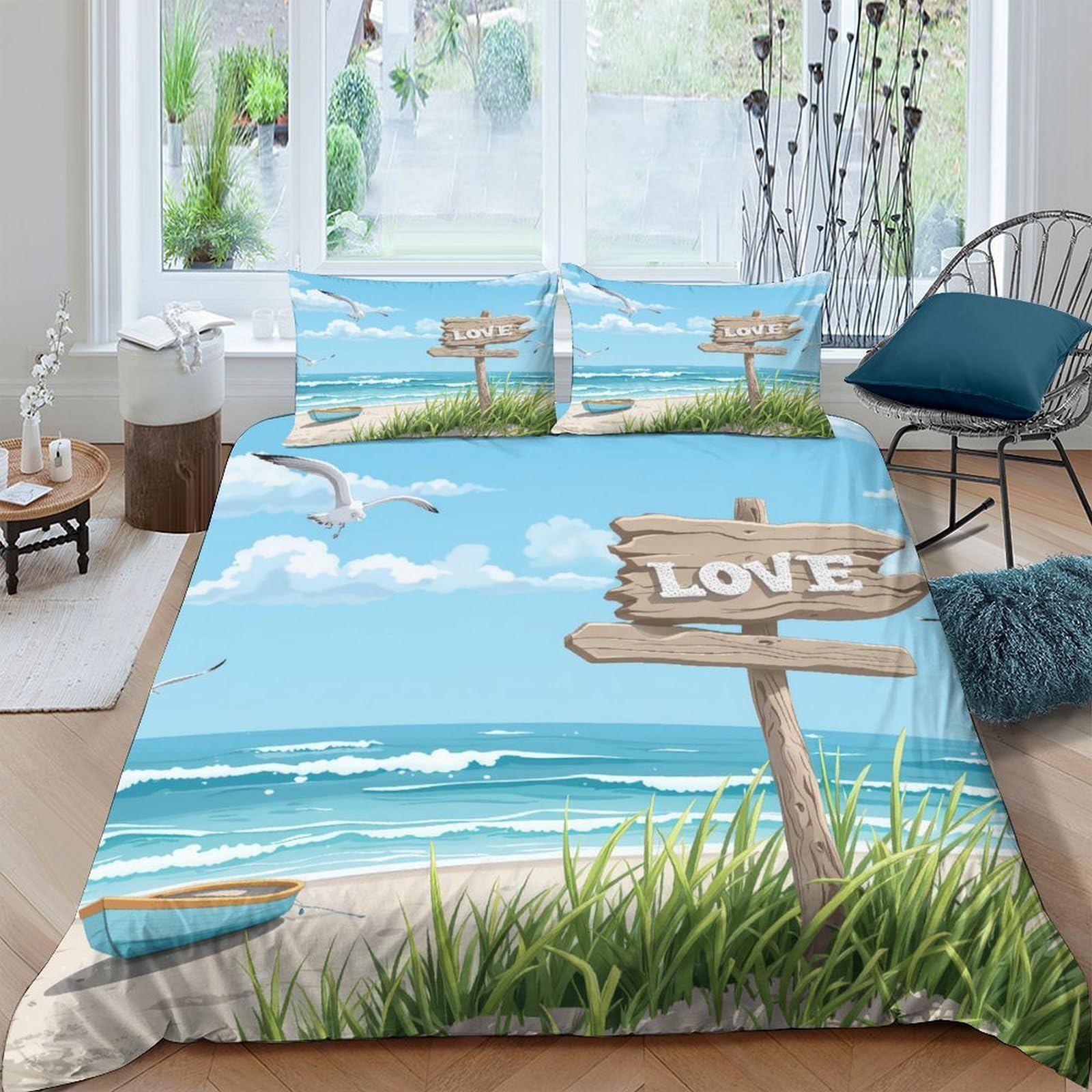 Ctjqhvkz Style-1 3D Printed Beach Seaside Fitted Sheet Microfiber Soft Ocean Sign Mattress Cover Bedroom Home Decor Machine Washable Single（135X200cm）