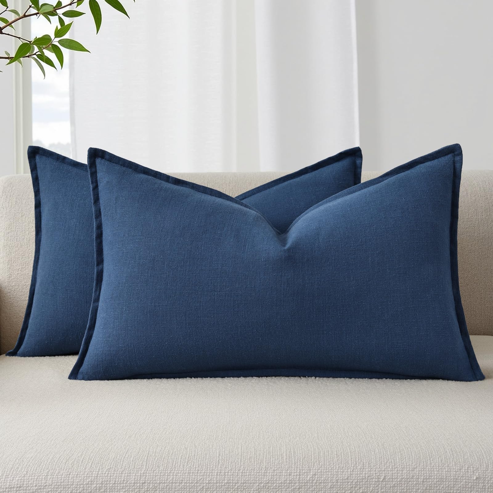 decorUhome Fall Blue Linen Throw Pillow Covers 12x20 Set of 2