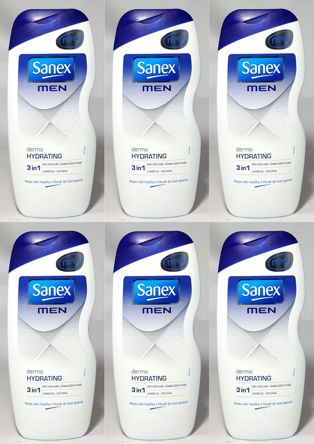 Sanex Men 3in1 Shower Gel Dermo Hydrating 6x250ml = 1500ml Body, Face