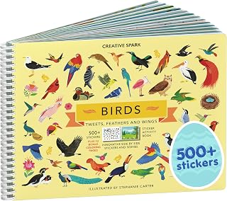 Cupkin Bird Sticker Book: 500+ Parrot Stickers, 12 Scenes + 12 Coloring Pages, Spiral Bound Kids Activity for Ages 2-8, Travel Toy