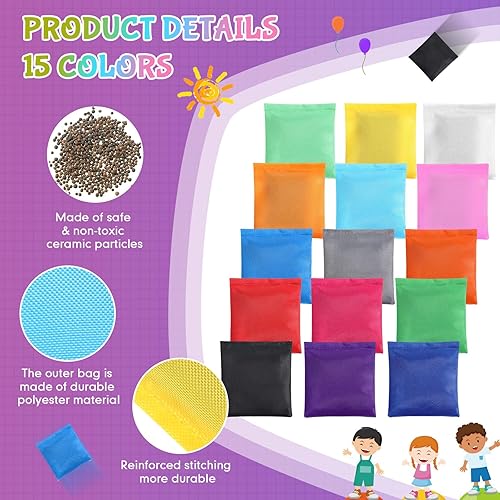 Miniatura 3 de Syhood 150 bolsas de frijoles pequeños para lanzar mini coloridos sacos de nailon para lanzar Cornhole a granel, juego familiar al aire libre, juego