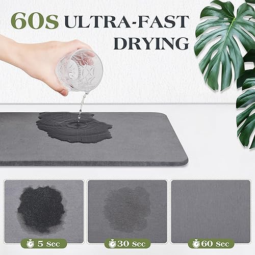 Miniatura 3 de Tapete de secado de piedra de 12 x 16 pulgadas para encimera de cocina, tapete de secado de platos súper absorbente, tapete de secado rápido de