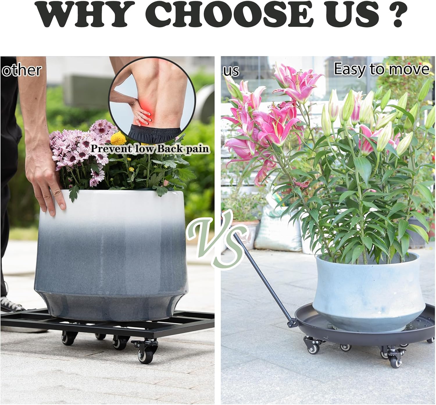 20-Inch Heavy-Duty Plant Dolly with Locking Wheels – Large Rolling Planter Base for Indoor/Outdoor Use, 200 lb Capacity, Durable Steel Construction & Waterproof Tray