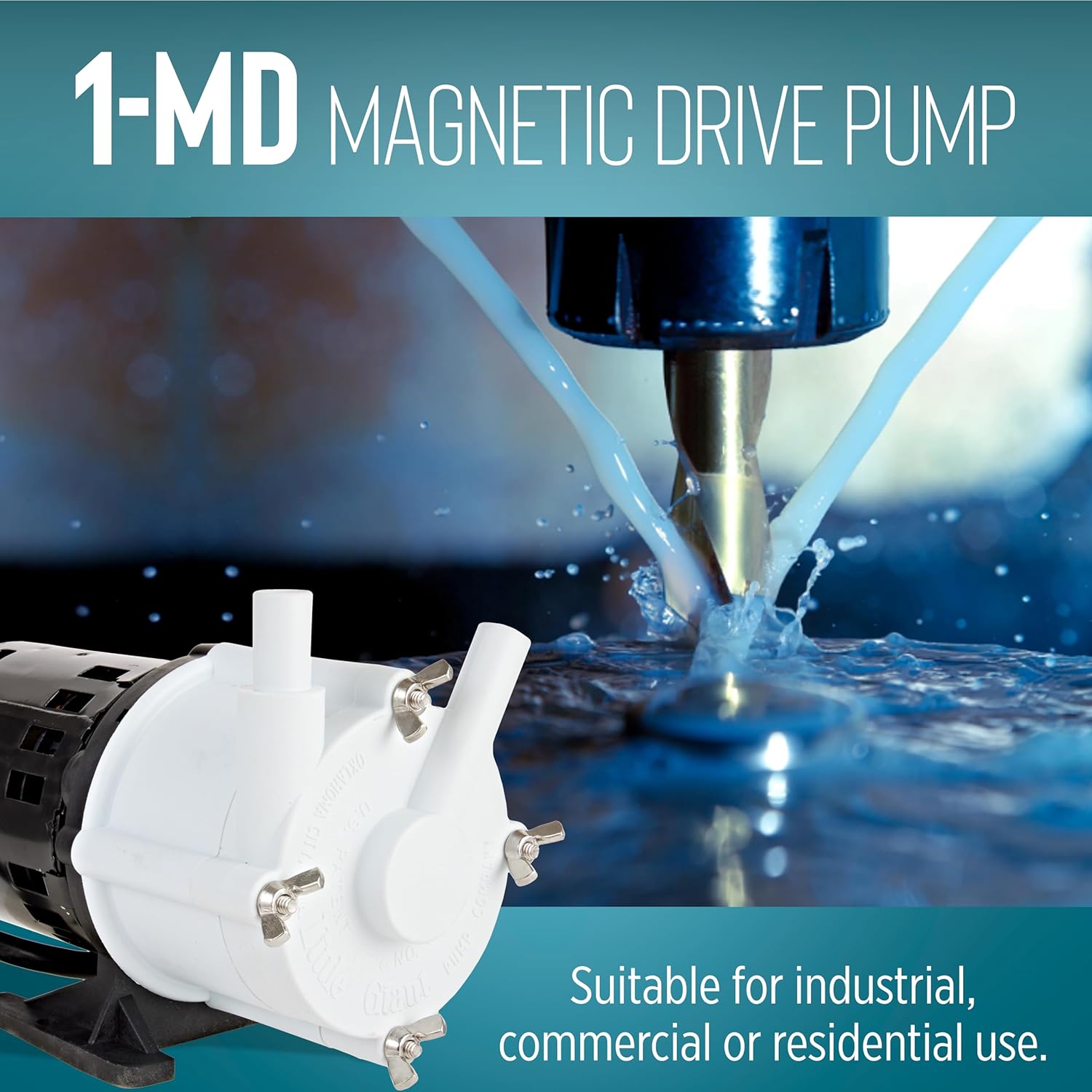 Little Giant 1-MD 115-Volt, 1/70 HP, 180 GPH Magnetic Drive Mildly Corrosive Chemical Transfer Pump, 6-Foot Power Cord, Black/White, 589002