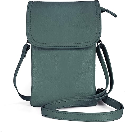befen Bolsos cruzados pequeños de cuero genuino para mujer, bolsa de teléfono celular, carteras cruzadas, cremallera plateada