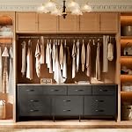 Huuger 63 Inch Dresser for Bedroom, Long Dresser with 10 Fabric Drawers, TV Stand for 55, 65, 70 Inch TV, Toy Storage Organizer for Closet, Rustic Brown and Black