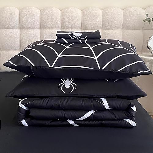 Miniatura 6 de FAIRY KAARI Juego de edredón con estampado de telaraña para niños, tamaño individual, 7 piezas, diseño de araña roja, para adolescentes y niños (1