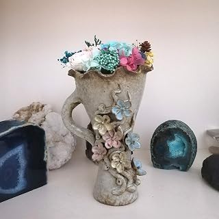 Preserved Real Flowers in Handcrafted Embossed Ceramic Vase | Everlasting Roses Floral Arrangement Home Office Decor Gift for Mother