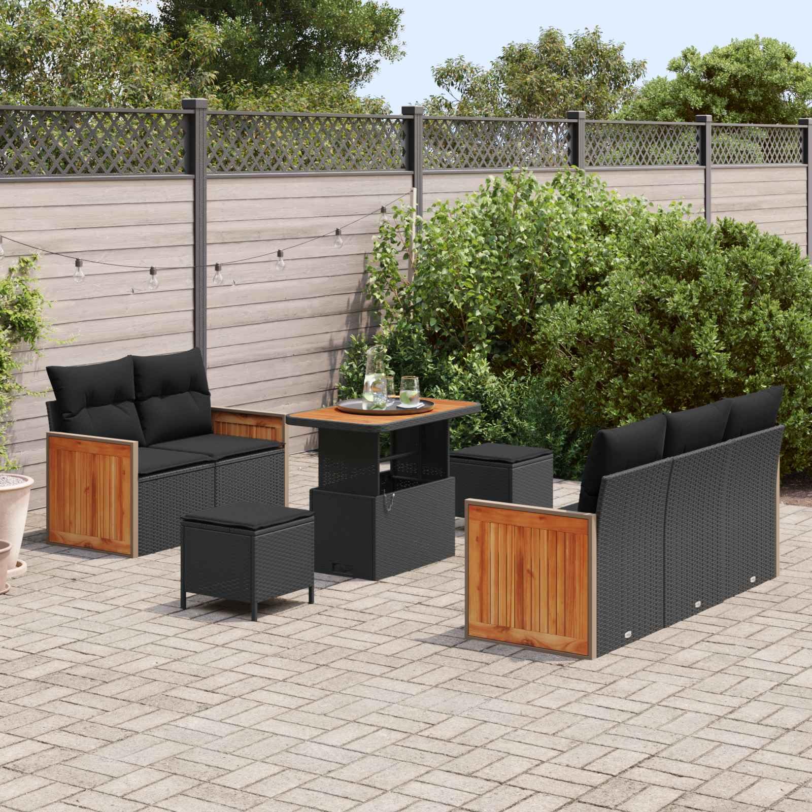 HaoChrymec Conjunto sofá jardín, poliratán Negro, 8 plazas, 8 Piezas