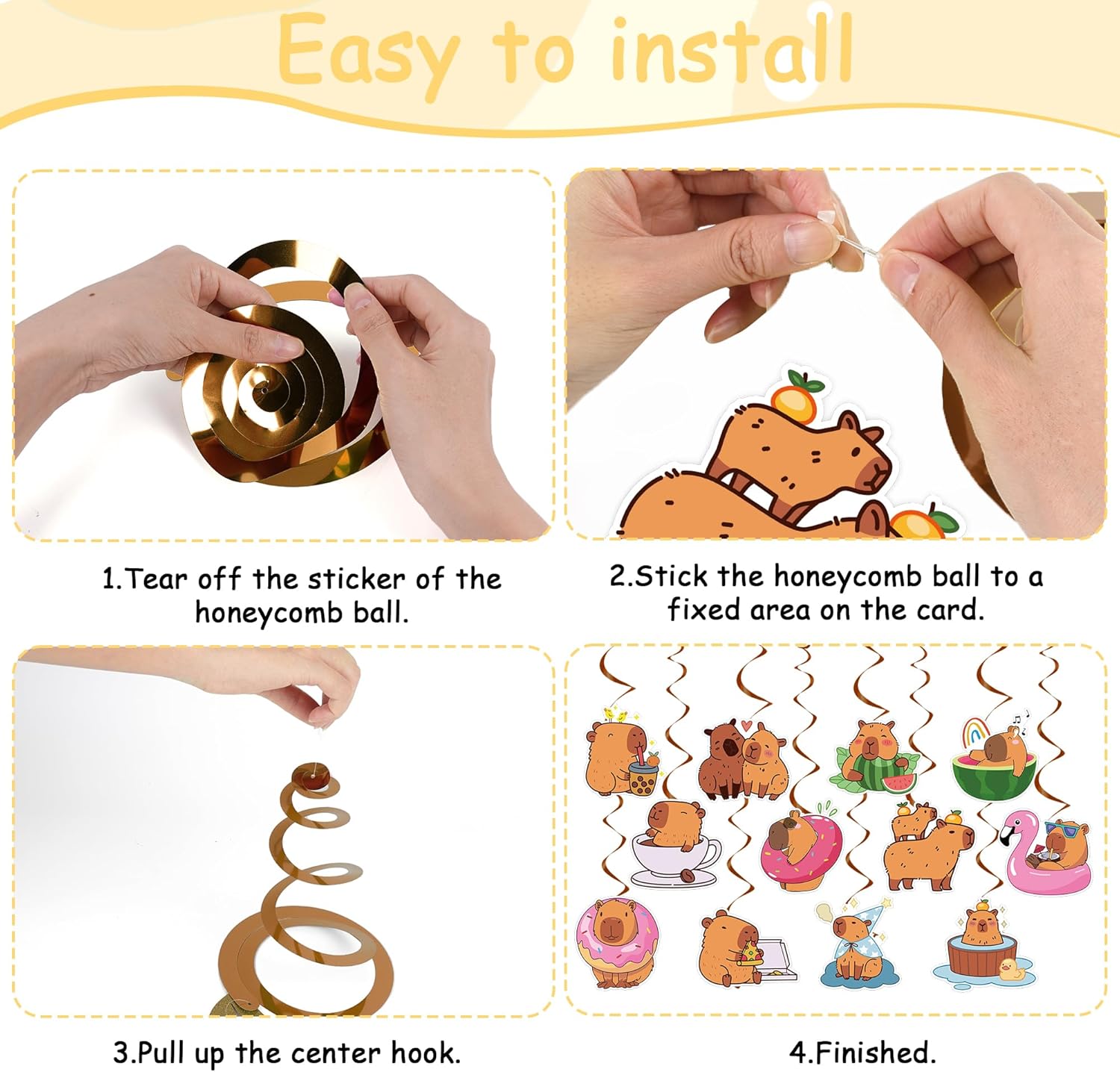 Capybara Birthday Decorations, 14PCS Capybara Party Favors Including Capy Birthday Banners and Hanging Swirls, Cute Animal Themed Bday Party Supplies