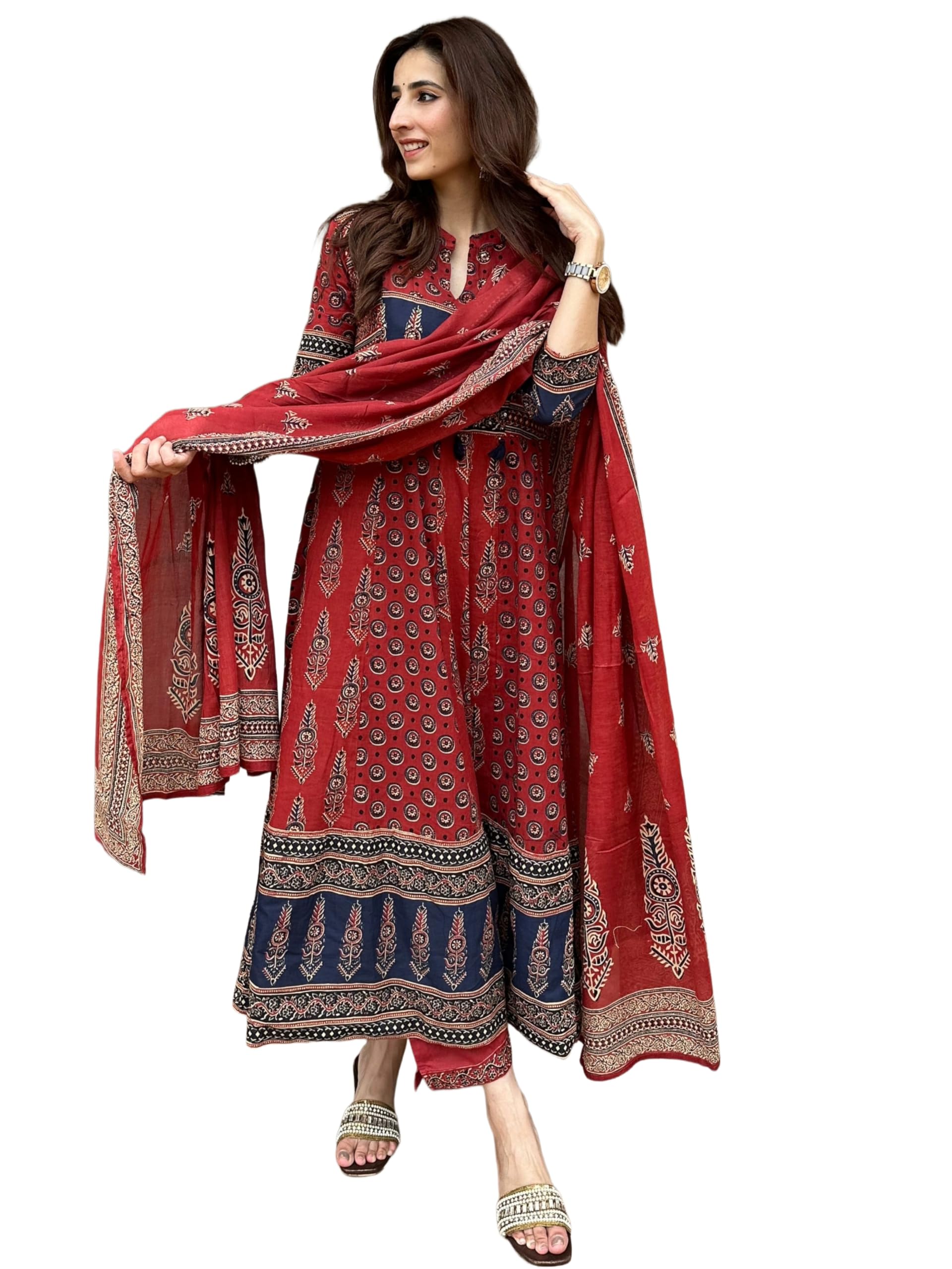 gosriki Women's Rayon Viscose Printed Anarkali Kurta Pant with Dupatta-picture-55