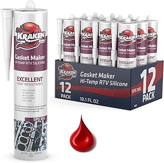 KRAKEN BOND High Heat Silicone Sealant - RTV Gasket Maker, Red Waterproof Gasket Sealer for Automotive, Temp Sealant, 100% Flexible Gap Filler | 12 Pack, 10.1 Fl. Oz.