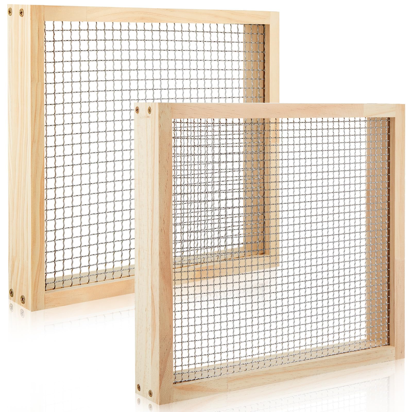 Mifoci 2 Stück Bodensieb Schmutzsieb für Gartenarbeit, leichtes Holzsieb, 32 x 29 cm, Kompostsieb mit 2 Sieben, 6,3 mm und 1,27 cm Siebsieb für Gartenarbeit, Steinsieb, Boden, Schmutz, Fels-Kompost, 2