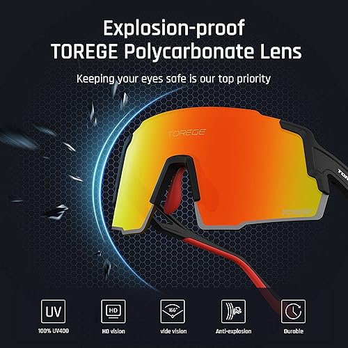 Miniatura 2 de TOREGE Gafas de sol deportivas polarizadas con 3 lentes intercambiables para hombres y mujeres, gafas de béisbol TR65
