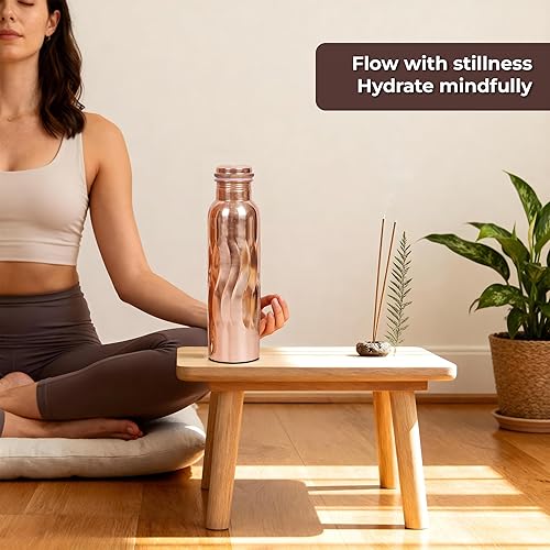 Miniatura 14 de Botella de agua de cobre para beber botella de cobre puro de 33.8 fl oz con bolsa de transporte para deportes, yoga, botellas ayurvédicas