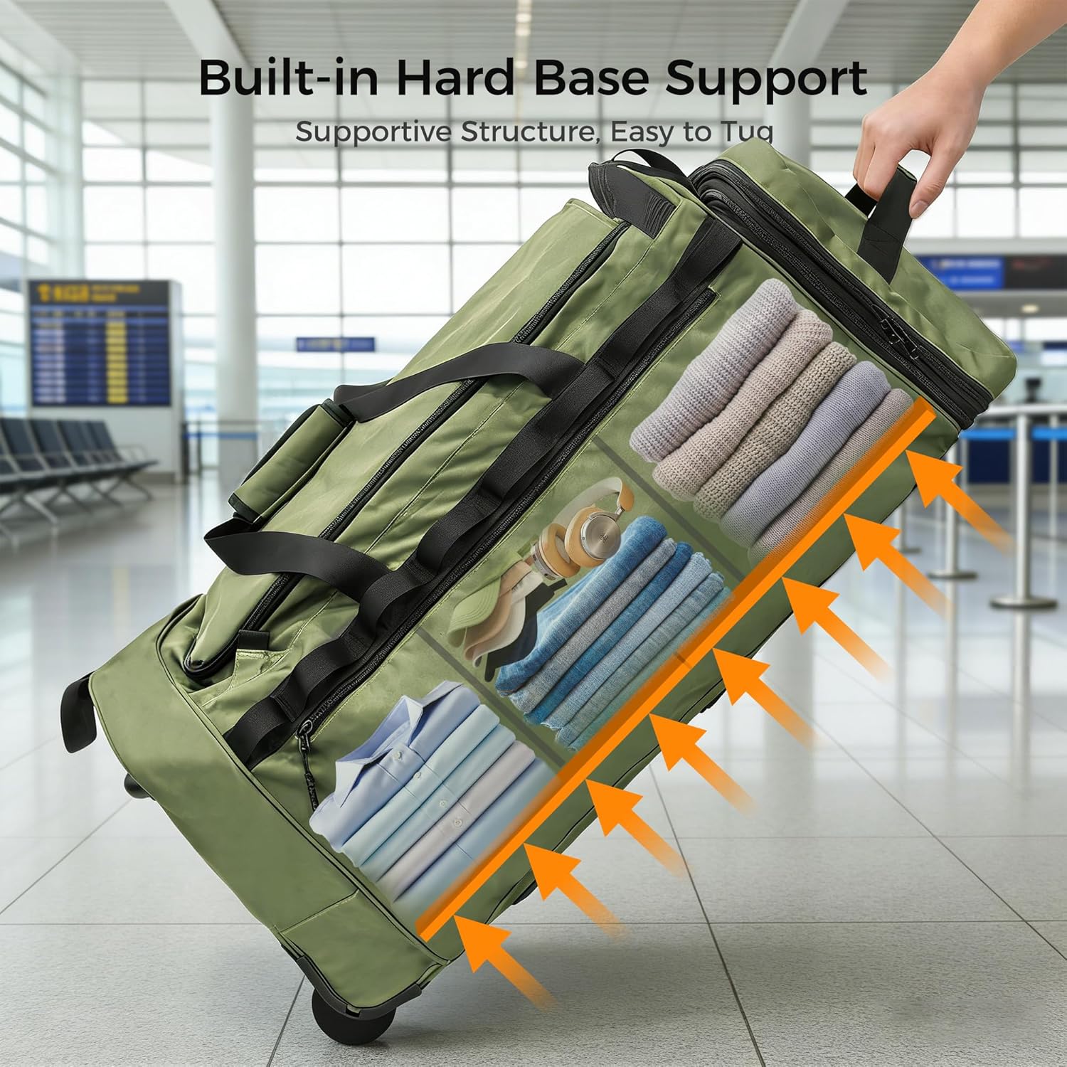 Rolling Duffle Bag for Travel with 3 Wheels, 28" 110L-120L Large Waterproof Wheeled Duffel, Expandable Fold-Up Travel Duffel Bag, No-Sag Design Lightweight Soft Carry On Luggage for Men Women - Image 4