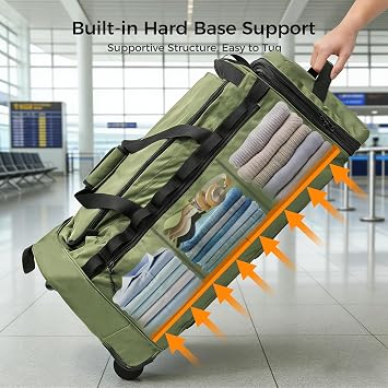 Rolling Duffel Bag with 3 Wheels, 28 Inch 110L Waterproof, Green