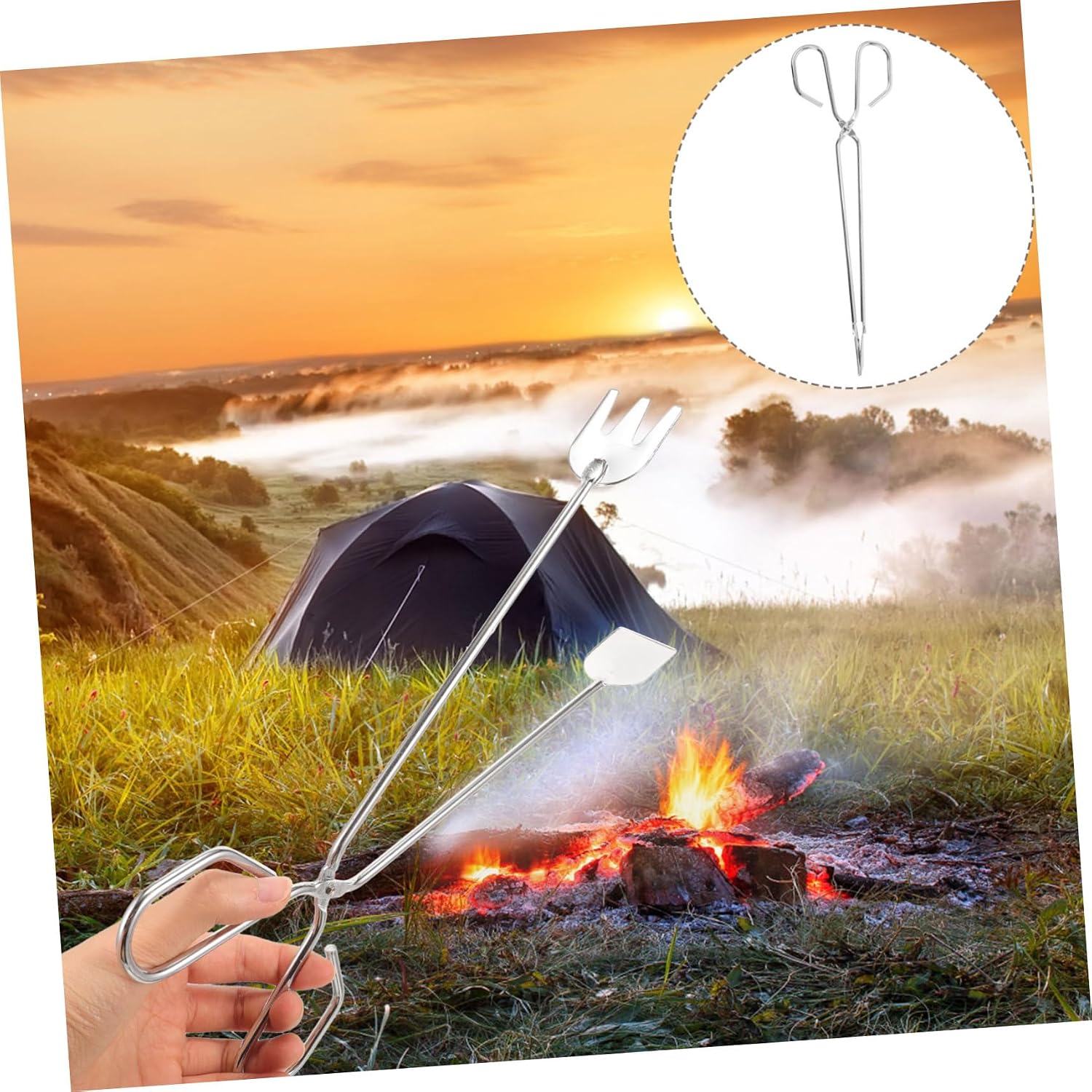ULTECHNOVO Heavy Duty Iron Barbecue Fireplace Tongs with Ergonomic Non Slip Handles for Outdoor Campfire Fire Pit and Stove Firewood Grabbing and Control