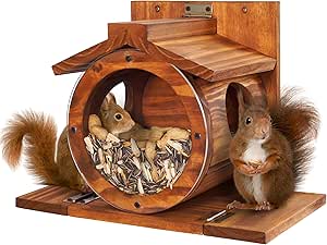 MIXUMON Wood Squirrel Feeder, Squirrel Feeders for Outside Winter, Wooden Chipmunk Feeder for Corn, Peanuts, Durable Box Easy to Fill with The Roof Can Be Opened asin的图片