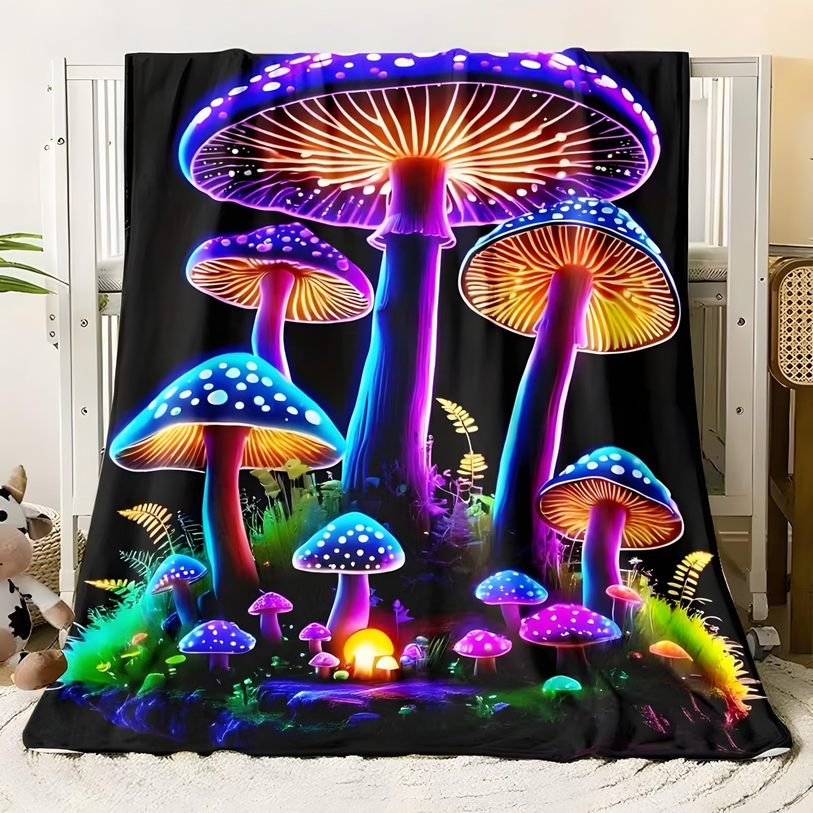Couverture polaire champignons anti-froid grand plaid canapé