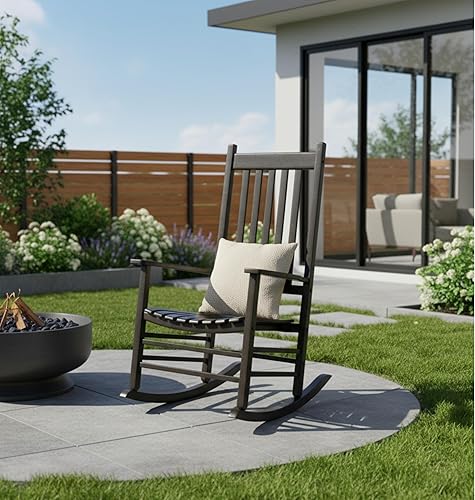 Vista 102 de Shine Company Inc. Silla mecedora para porche estilo Vermont, 4332WT, color blanco