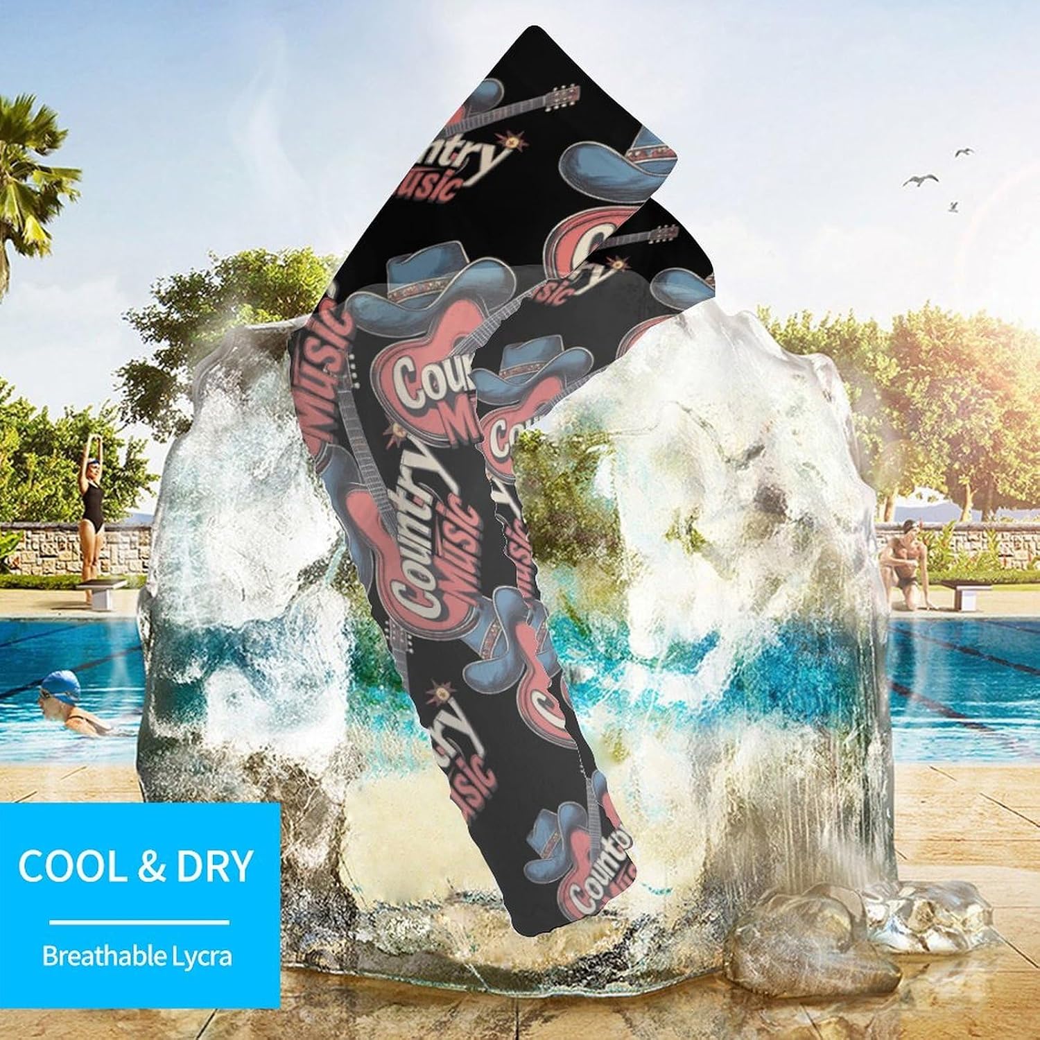 Country Muisic Electric Guitar Arm Sleeves Sun Protection Sleeves Sports Cooling Arm Compression Sleeve for Men Women