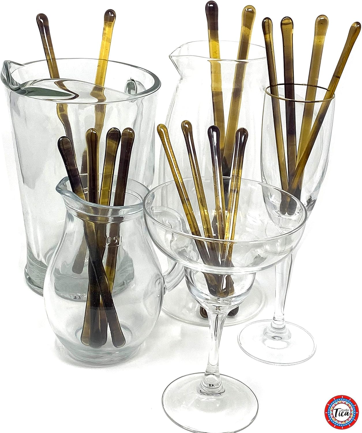 Handmade Glass Swizzle Sticks: Royal Crown (Modern Art) - 7.25 inch stirrer for Coffee Tea and Mugs - Set of 4 with Gift Box by studioTica